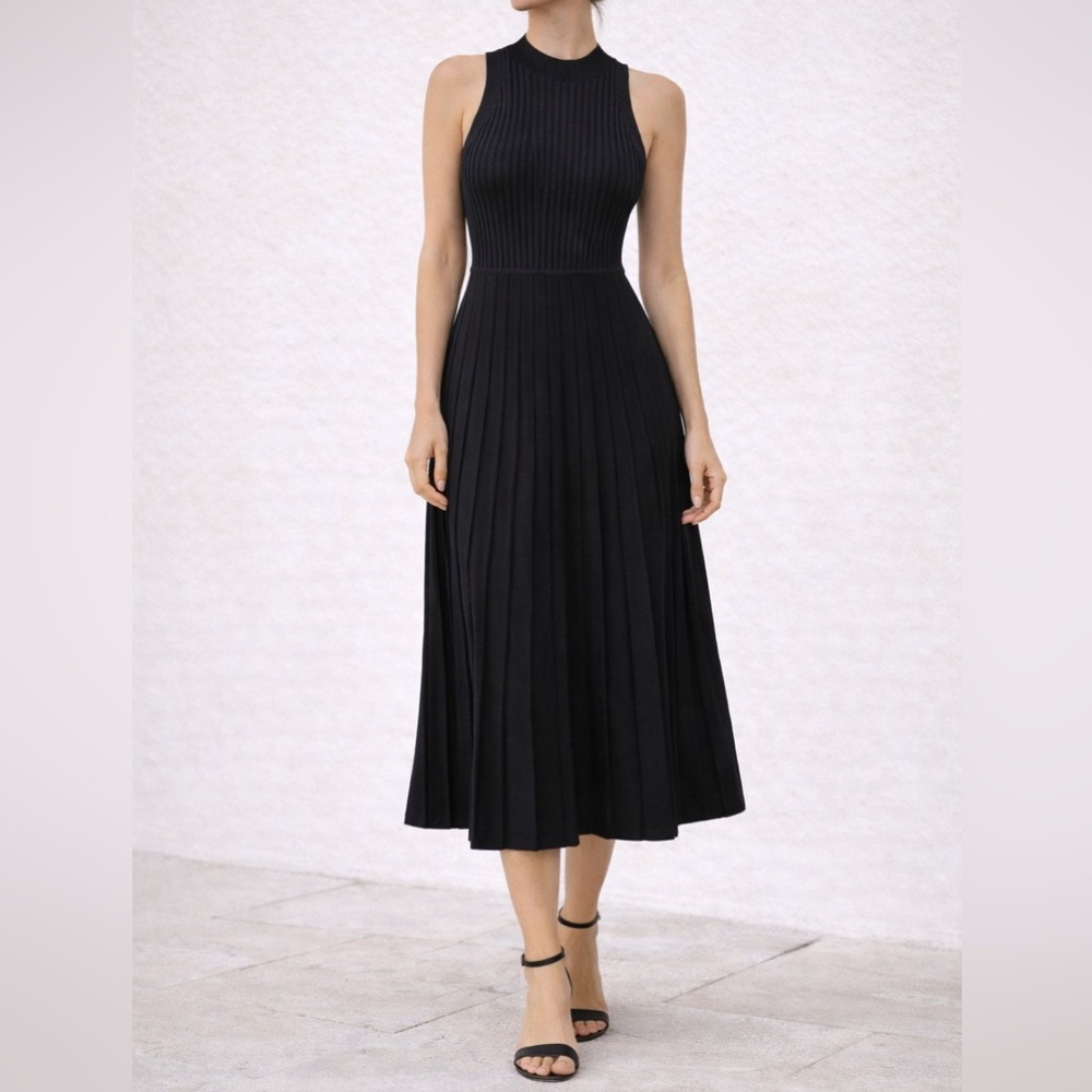 Express Black Ribbed Mock Neck Sleeveless Midi Dress Size S
